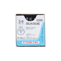 SUTURE Ethicon Silk 22mm 3/0 X-1 1/2 circle rev cut 45cmx12