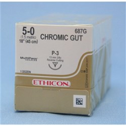 SUTURE Ethicon Chromic Gut 5/0 13mm P3 3/8 circ rev cut x 12