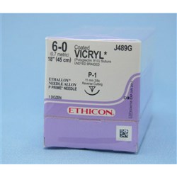 SUTURE Ethicon Vicryl 11mm 6/0 P1 3/8 circle reverse cut x 12
