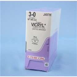 SUTURE Ethicon Vicryl 19mm 3/0 PS2 3/8 circle rev cut x 36