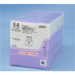 SUTURE Ethicon Vicryl 16mm 5/0 PS3 3/8 circle reverse cut x12