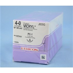 SUTURE Ethicon Vicryl 13mm 4/0 PC1 3/8 Circle Conv Cut  x 12