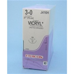 SUTURE Ethicon Vicryl Rap 26mm 3/0 SH 1/2circ taper point x36