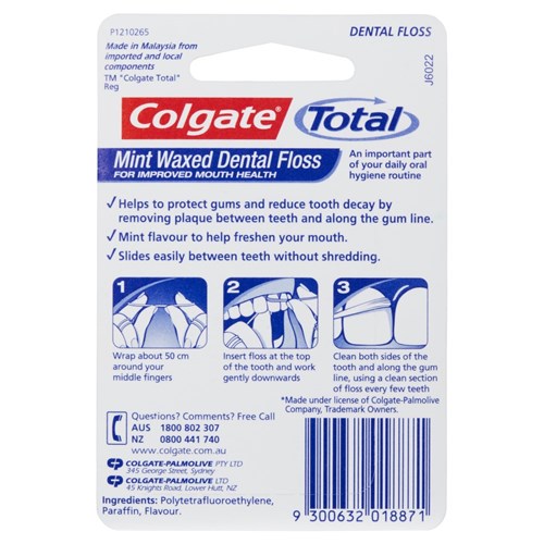 Colgate Total Mint Waxed Durable Dental Floss 25m x 6