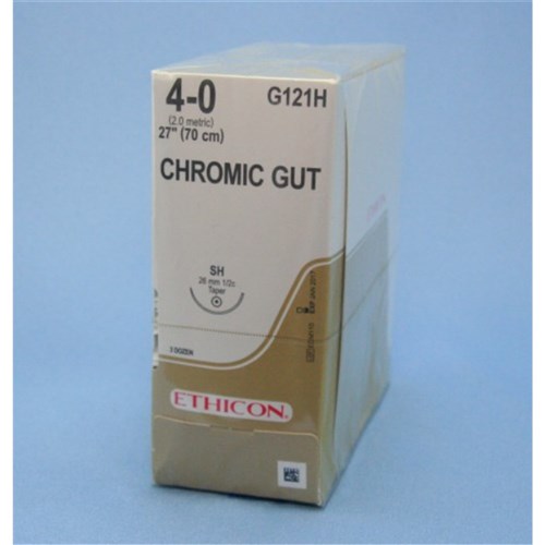 SUTURE Ethicon Chromic Gut 4/0 26mmSH 1/2circ taper point x36