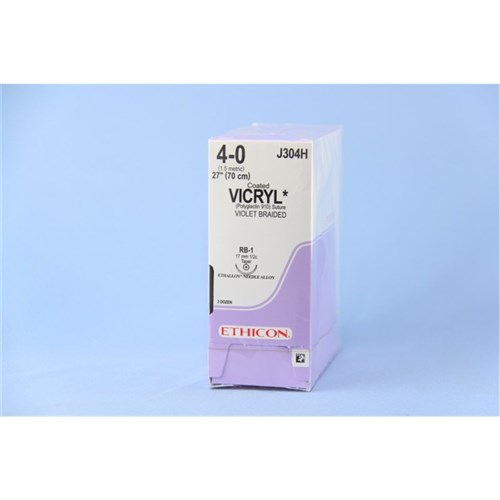SUTURE Ethicon Vicryl 17mm 4/0 RB1 1/2 circle taper point x36