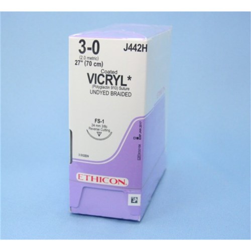 SUTURE Ethicon Vicryl 24mm 3/0 67cm 3/8 Circle Rev Cut x 36