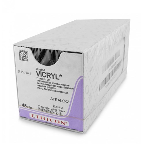 SUTURE Ethicon Vicryl Rap 16mm 4/0 PC3 3/8circle conv cut x12