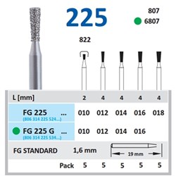 Horico Diamond Bur - 225-014 - Long Inverted Cone - High Speed, Friction Grip (FG), 1-Pack