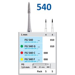 Horico Diamond Bur - 540F-008 - Needle - Extra Fine - High Speed, Friction Grip (FG), 1-Pack