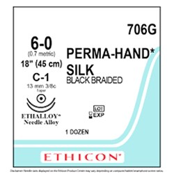 Johnson & Johnson Sutures ETHICON, Silk, 13mm, 6/0, C1 3/8 Circle Taper Point, 12-Pack