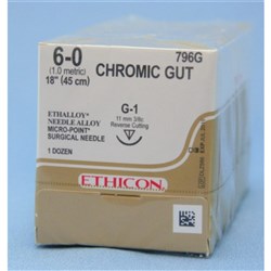 SUTURE Ethicon Chromic Gut 6/0 45cm G-1 x 12