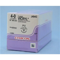 SUTURE Ethicon Vicryl 13mm 4/0 P3 3/8 circle reverse cut x 12