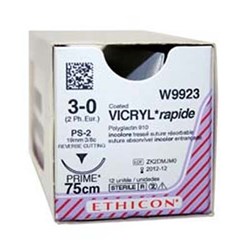 SUTURE Ethicon Vicryl Rap 4/0 19mm PS2 3/8 Cir Rev Cut 75cm