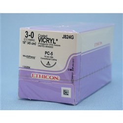 Johnson & Johnson Suture Vicryl Plus, 19mm, 3/0, PC5, 3/8 Circle Conventional Cut, Undyed, 12-Pack