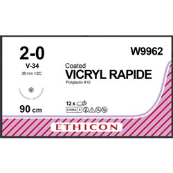 SUTURE Ethicon Vicryl Rap 36mm 2/0 V34 1/2circ Taper Cut x 12