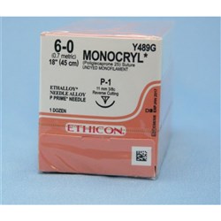 SUTURE Ethicon Monocryl 45cm U/D 6/0 Monofilament P-1 x12