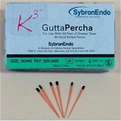 Kerr K3 Gutta Percha - Size 20 .04 Taper - Yellow, 50-Pack