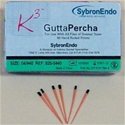 Kerr K3 Gutta Percha - Size 25 - .04 Taper - Red, 50-Pack