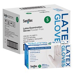 Saniflex Latex Exam Gloves - Powder Free - Small, 100-Pack - Carton of 10 Boxes