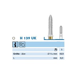 Komet Tungsten Carbide Bur - H139UK-023 - Ceramic Cutter - Straight (HP), 5-Pack