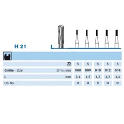 Komet Tungsten Carbide Bur - H21-014 - Cylinder - Straight (HP), 5-Pack