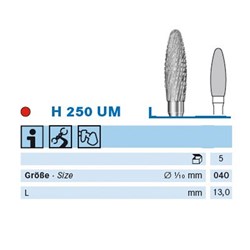 Komet Tungsten Carbide Bur - H250UM-040 - Cutter Fine - Straight (HP), 1-Pack