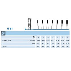 Komet Tungsten Carbide Bur - H31-008 - Cylinder X Cut - Straight (HP), 5-Pack