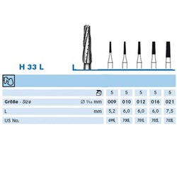 Komet Tungsten Carbide Bur - H33-010 - Tapered X Cut - Straight (HP), 5-Pack