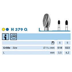 Komet Tungsten Carbide Bur - H379-023 - Egg Football - Straight (HP), 5-Pack