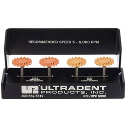 Ultradent Jiffy Polisher - Intraoral - Natural Universal Wheel - Fine and Medium - 14mm, 4-Pack with Aluminium Block