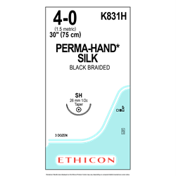 JJ-K831H - SUTURE Ethicon Silk 26mm 4/0 SH 1/2 circle taper point x36