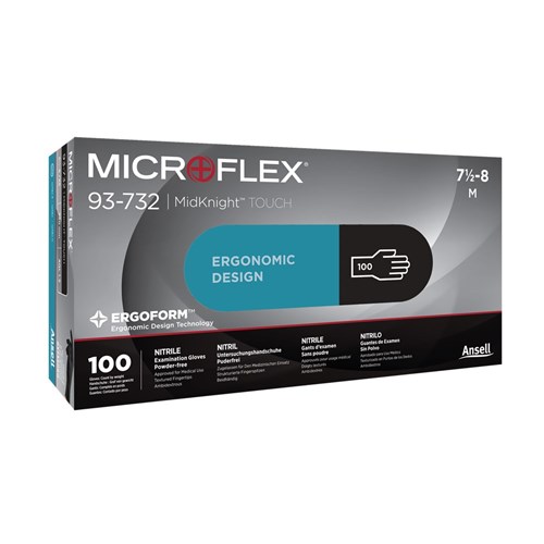 MICROFLEX MidKnight TOUCH Black Nitrile Gloves M x100