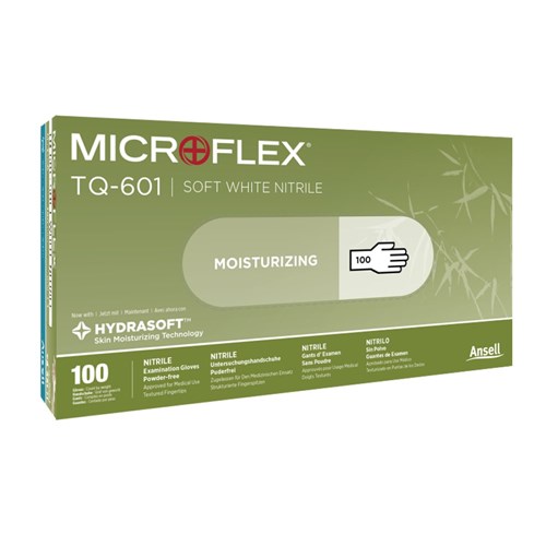 Ansell Gloves - Microflex Soft White Nitrile - Hydrasoft - Non Sterile - Powder Free - Extra Small, 100-Pack