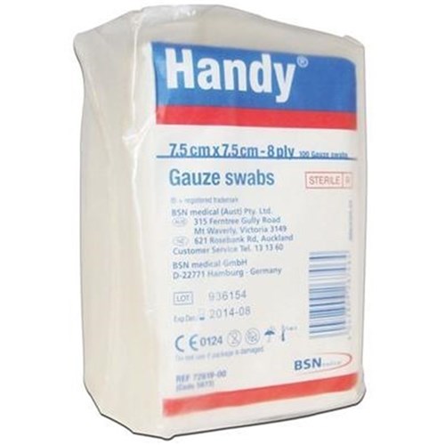 HANDY Gauze Swab Sterile 8ply 7.5 x 7.5cm Pack of 100