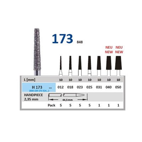 Horico Diamond Bur - 173-012 - Long Flat End Taper - Straight (HP), 1-Pack