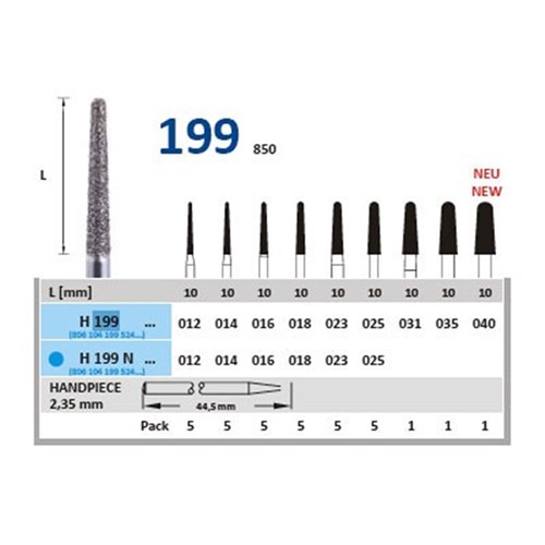 Horico Diamond Bur - 199-014 - Long Round End Taper - Straight (HP), 1-Pack