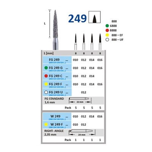 Horico Diamond Bur - 249-010 - Flame Pointed - Slow Speed, Right Angle (RA), 1-Pack