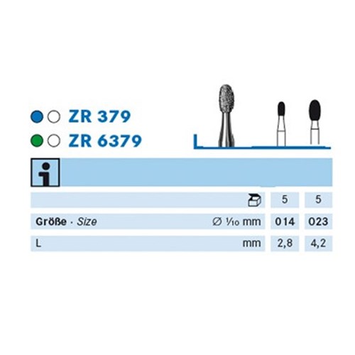 Komet Diamond Bur - 379-014 - Egg Occlusal Reduction - Straight (HP), 5-Pack