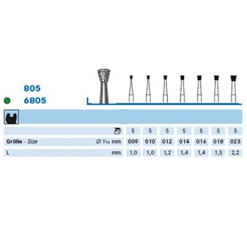 Komet Diamond Bur - 805-012 - Inverted Cone - Straight (HP), 5-Pack