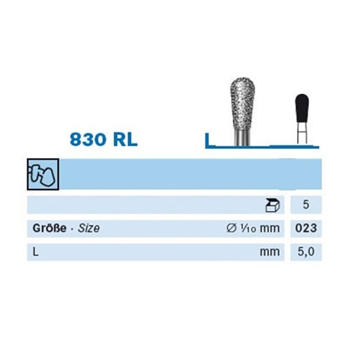 Komet Diamond Bur - 830RL-023 - Pear - Straight (HP), 5-Pack