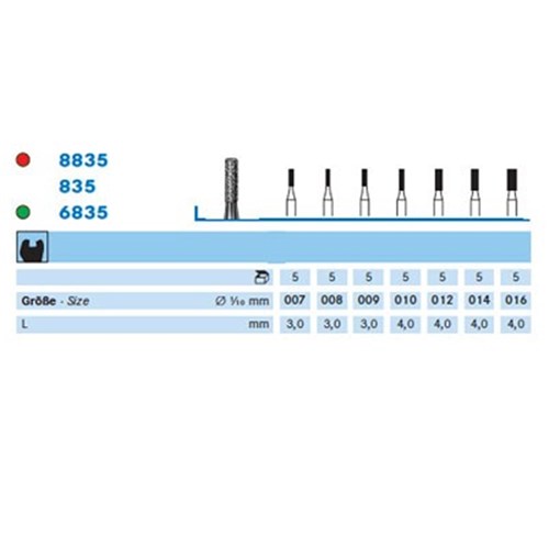 Komet Diamond Bur - 835-010 - Short Cylinder - Straight (HP), 5-Pack