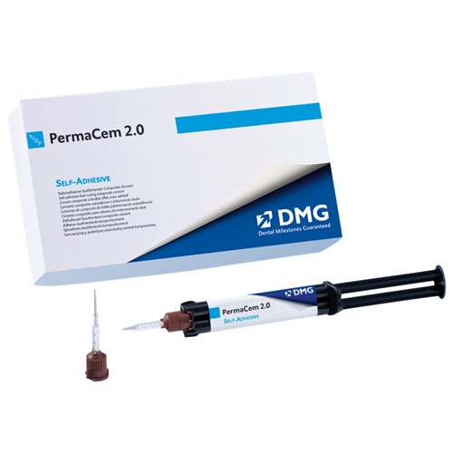 DMG PermaCem 2.0 - Self-Adhesive Dual-Curing Composite Cement - Shade A2 Universal - 9g Syringe, 1-Pack and 15 Mix tips