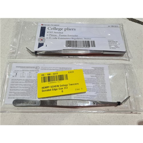 Henry Schein College Tweezers - Serrated Edge - Size 317