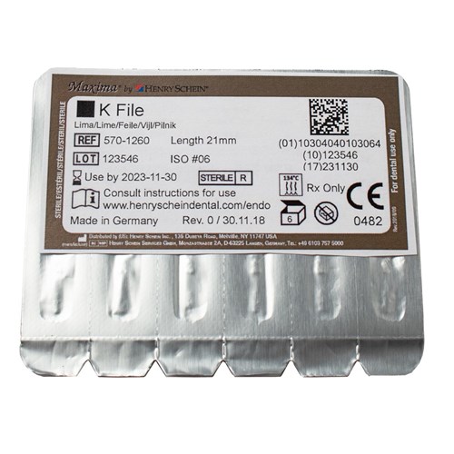 Henry Schein Maxima K Files - Sterile - 21mm - Size 15 - White, 6-Pack