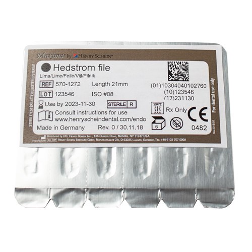 Henry Schein Maxima Hedstrom Files - Sterile - 21mm - Size 8 Grey, 6-Pack