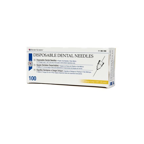 Henry Schein Standard Needles - 27 Gauge - Long 35mm - Yellow, 100-Pack
