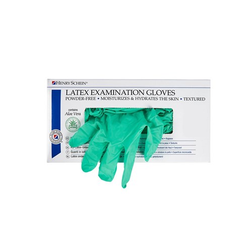 Henry Schein Gloves - Criterion - Aloe Vera - Latex - Non Sterile - Powder Free - Green - Extra Small, 100-Pack