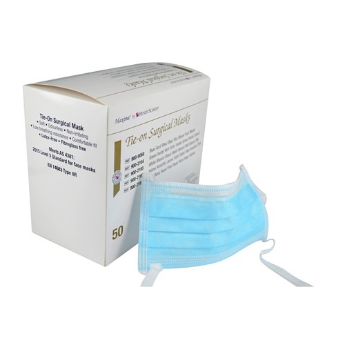 Henry Schein Maxima Face Mask - Level 2 - Tie On - Blue, 50-Pack