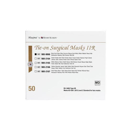 Henry Schein Maxima Face Mask - Level 2 - Tie On - Blue, 50-Pack